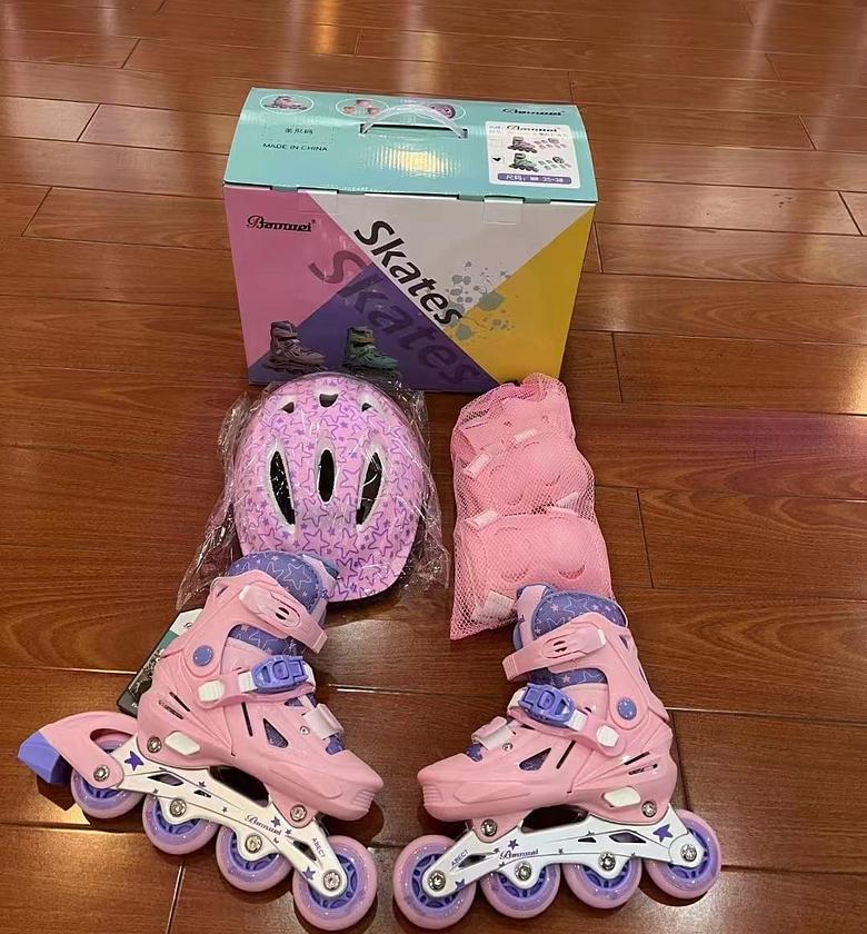 Skates Shoes Full Set. Inline Skates with accompanying protective gear, including a helmet and knee/elbow pads. Size 31 to 42 image