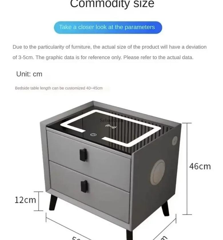 Smart bedside table cabinet with wireless charging Bluetooth image