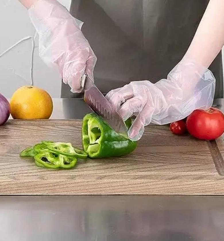 Clear disposable food grade kitchen gloves 100pcs per pack image