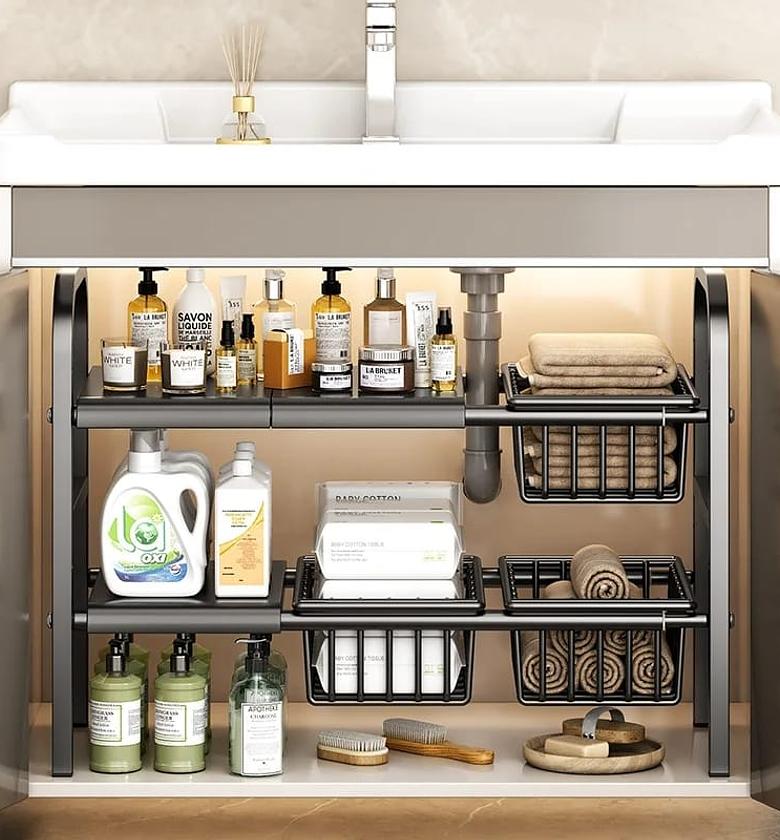 Under the sink adjustable 2 tier rack  image