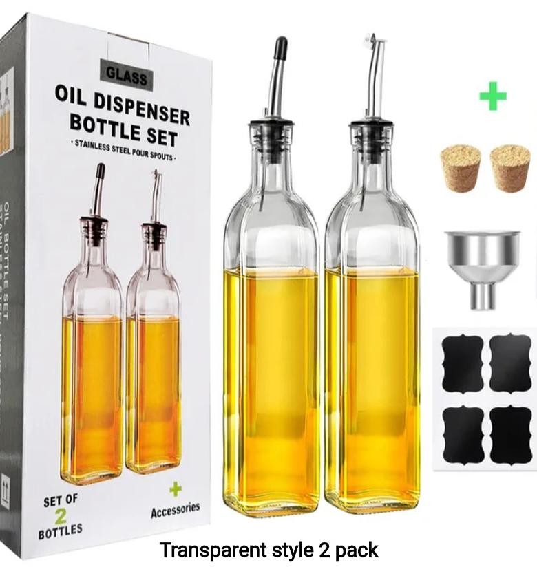 2-Piece Glass Oil Dispenser Set with Labels & Accessories image