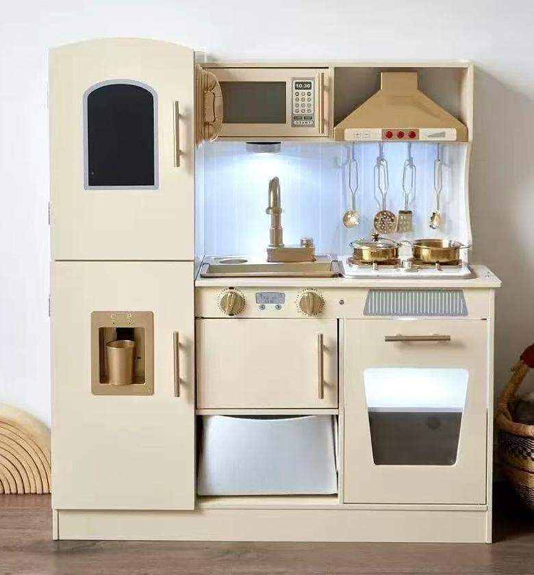  Kids  Kitchen Set.  Kitchen Wooden Toy for Kids with Microwave Play Sink Ice Maker Oven Cookware Accessories Playset,  image