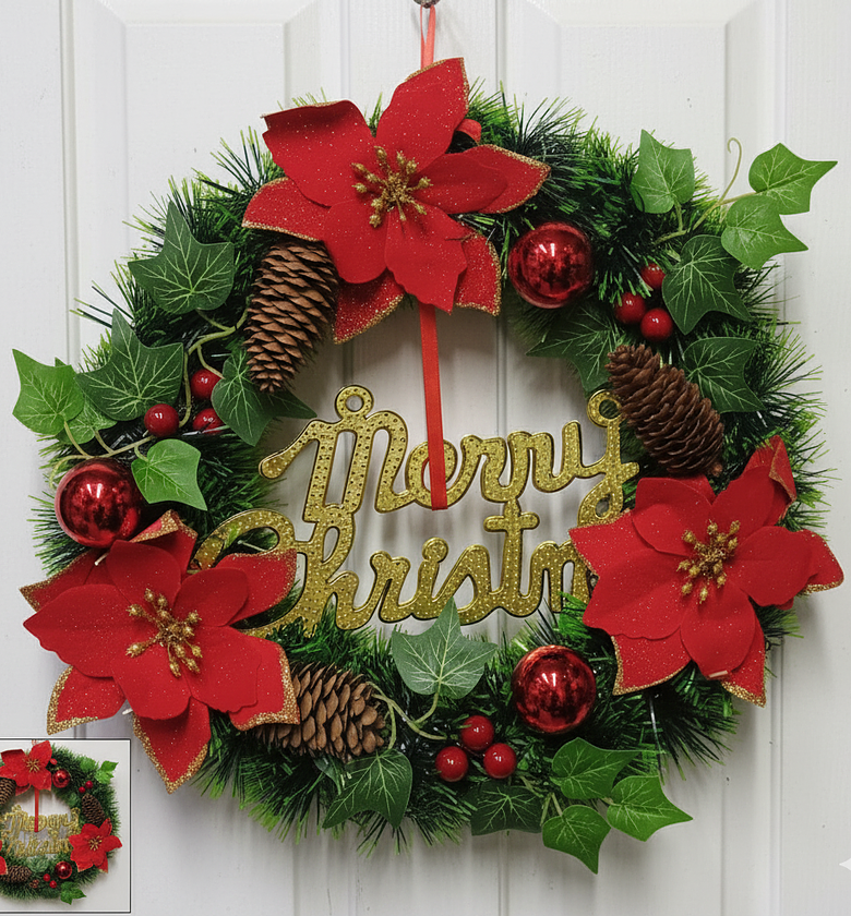 Merry Christmas Wreath Red Poinsettia Decor Kenya image