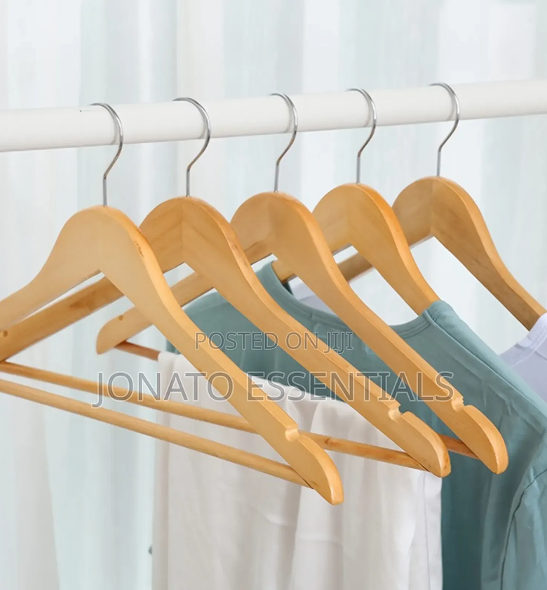 10 Pc Wooden Clothes Hangers, Ideal for Wardrobes Shops image
