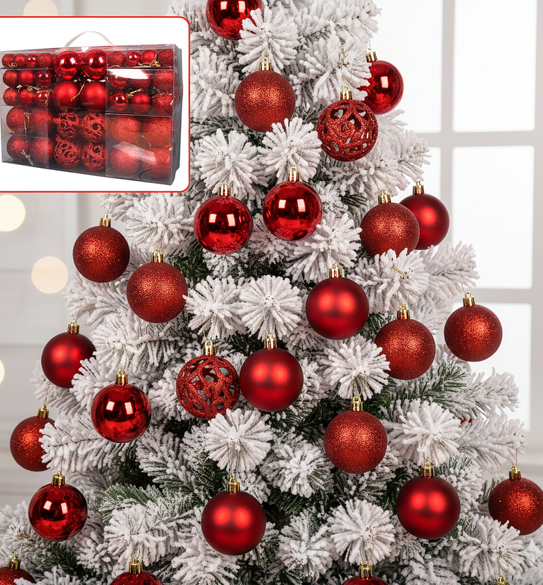 100 Pcs Premium Red Christmas Balls Tree Decoration Set image