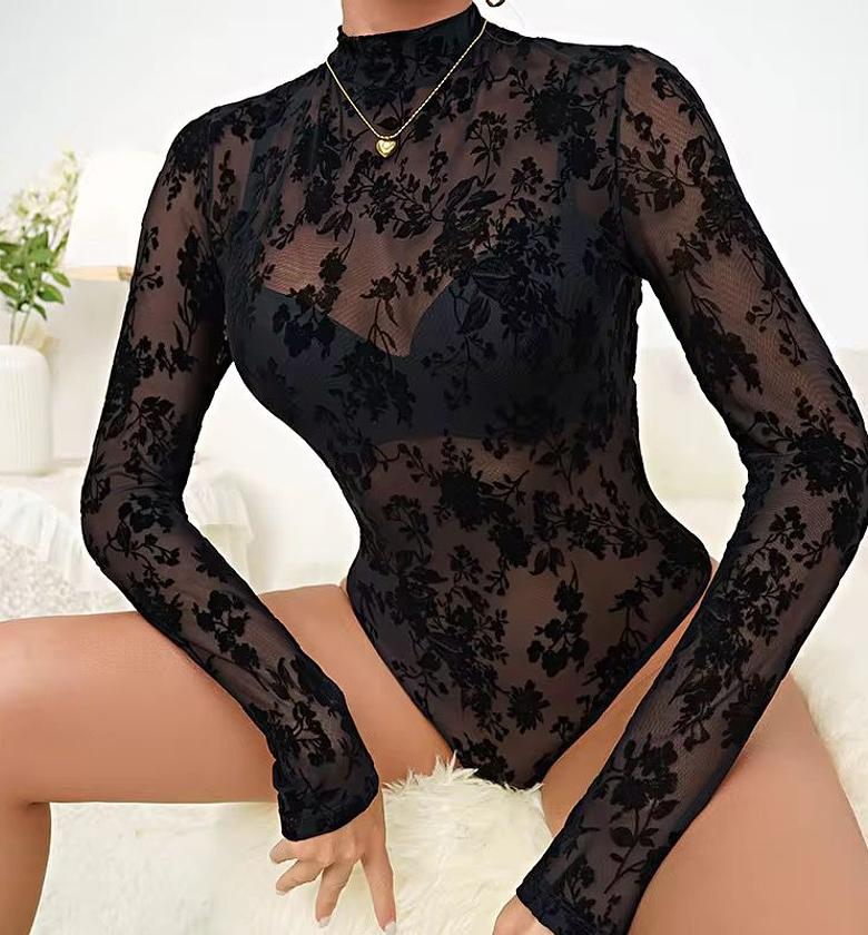 3872-See-Through-Long-Sleeved Bodysuit Lingerie image