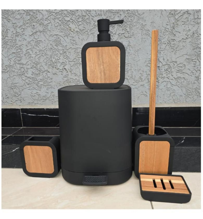 6-Piece Premium Bamboo-Accented Bathroom Accessories Set image