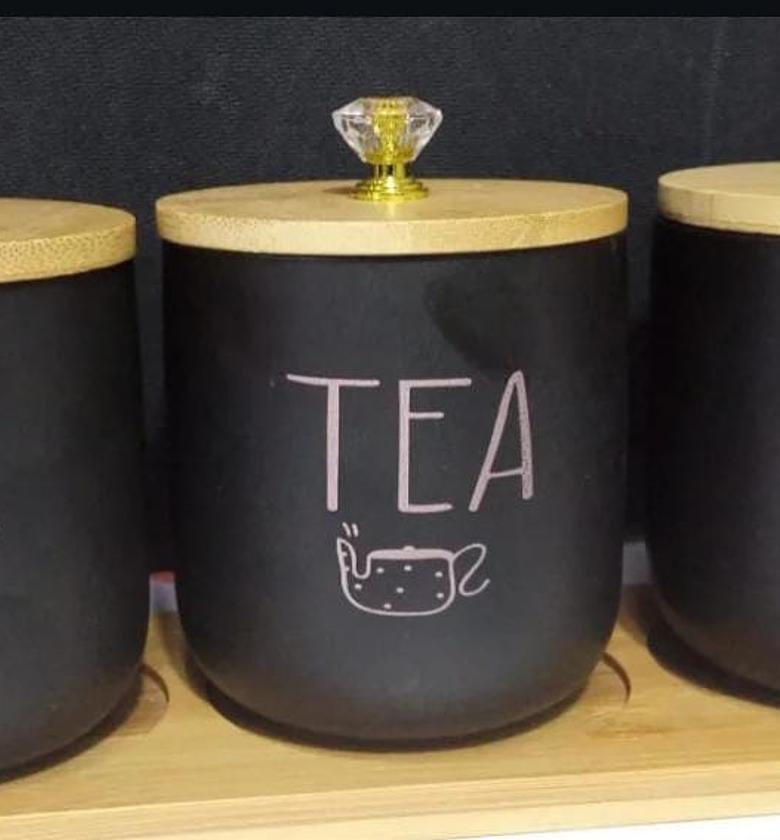 Ceramic black 3pc candy jar/tea/sugar/coffee. image