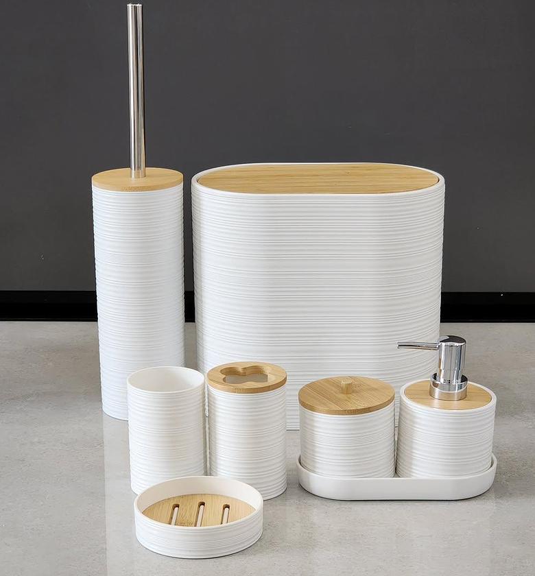 8pcs set Luxury Bathroom Accessories set with bamboo lids image