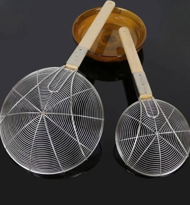 Premium Stainless Steel Strainer Spoon with Wooden Handle image