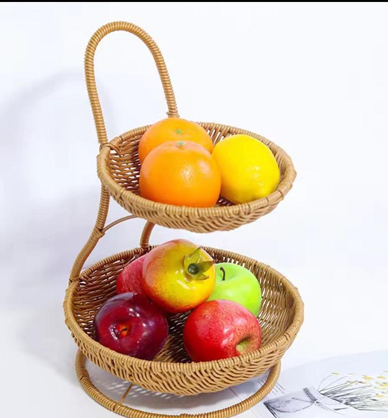 3 tier Handmade unique rattan fruit rack image