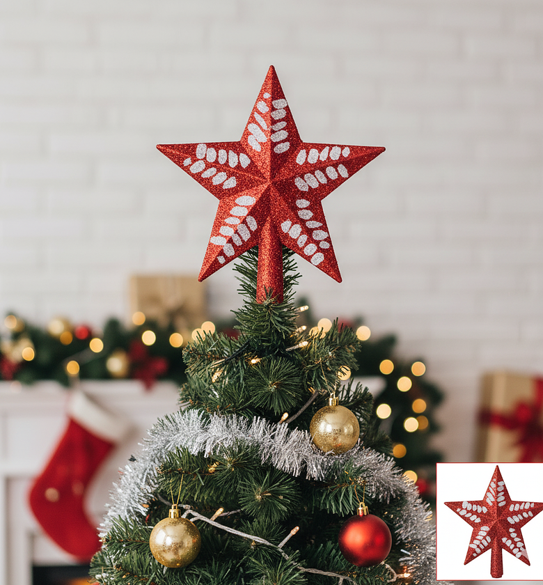 Glitter Red Christmas Star Tree Topper Decoration image