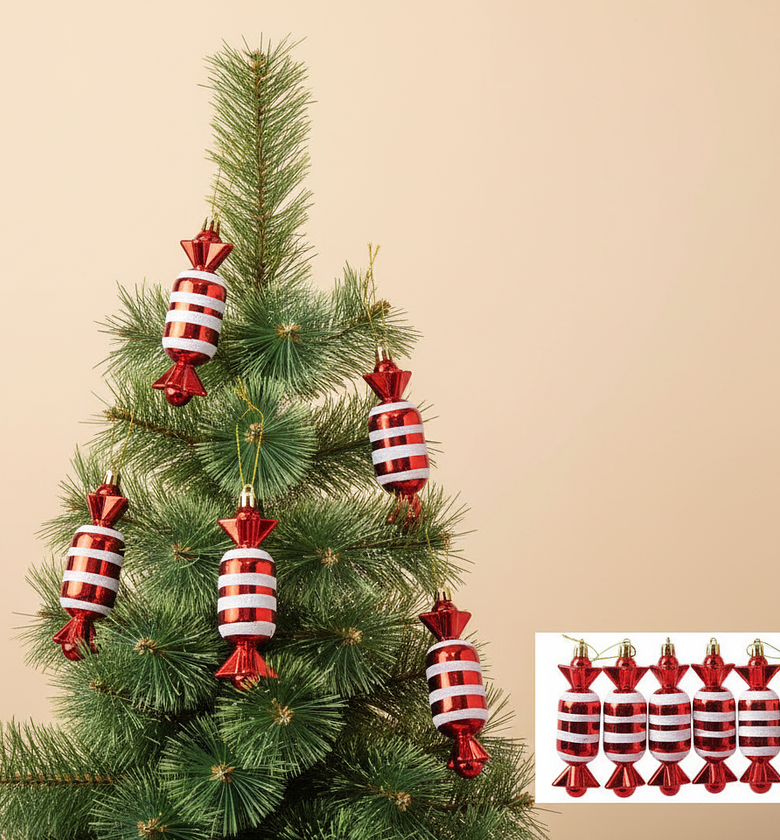 Pack of 6 Red Candy Christmas Tree Ornaments Kenya image