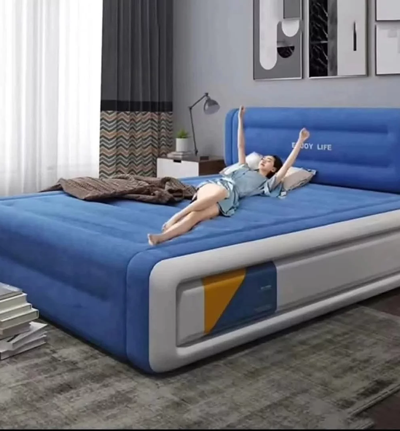 Inflatable air bed with head rest image