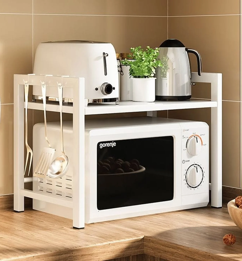 Single Layer Expandable Metal Storage Microwave Stand image