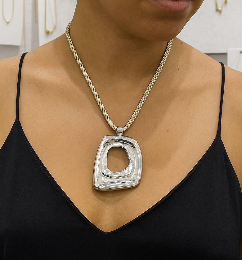 Modern Geometric Silver Pendant Necklace image