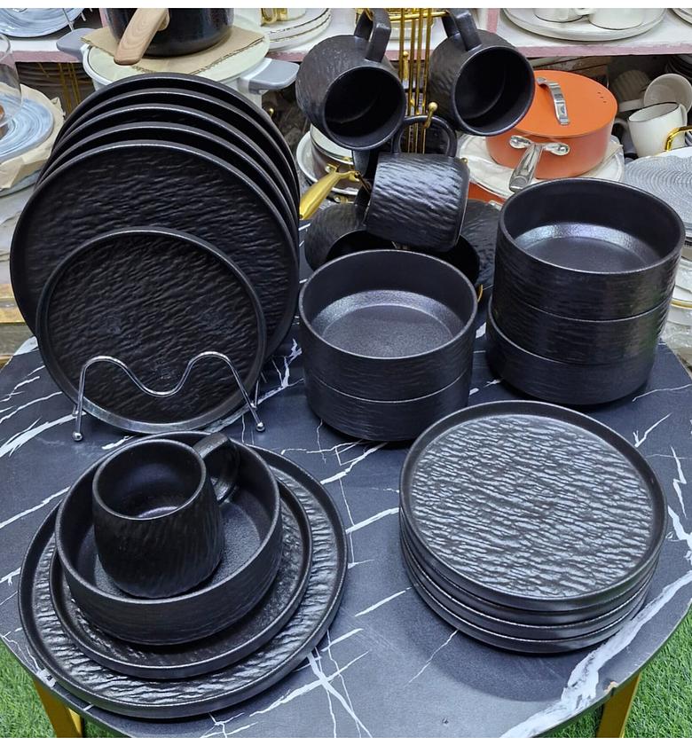 24-Piece unique Rock Glazed Porcelain Ceramic Dinner Set image