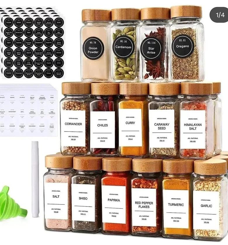 Glass storage spice 24 jars with bamboo lid image