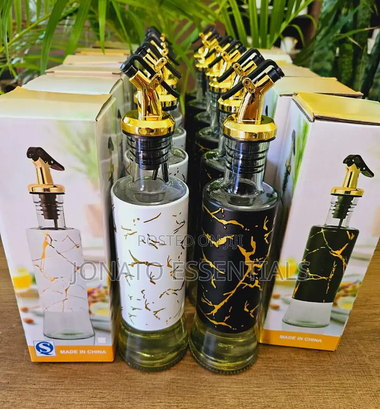 Marble Oil Dispenser Bottle - Glass Oil Vinegar Jar image