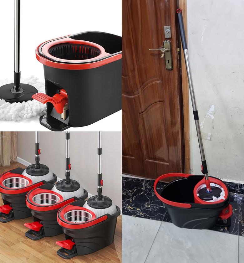 360 Degree Stainless Steel Spin Mop and Bucket System with Heavy-Duty Foot Pedal for Easy Floor Cleaning - Durable Home Cleaning Set image