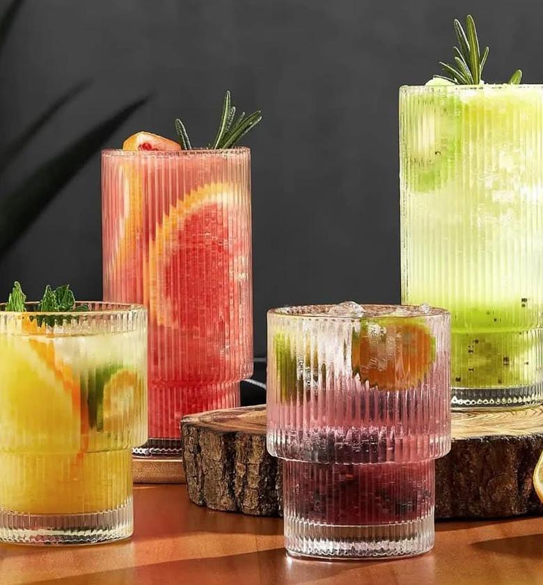 6pcs Ribbed crystal glasses. image