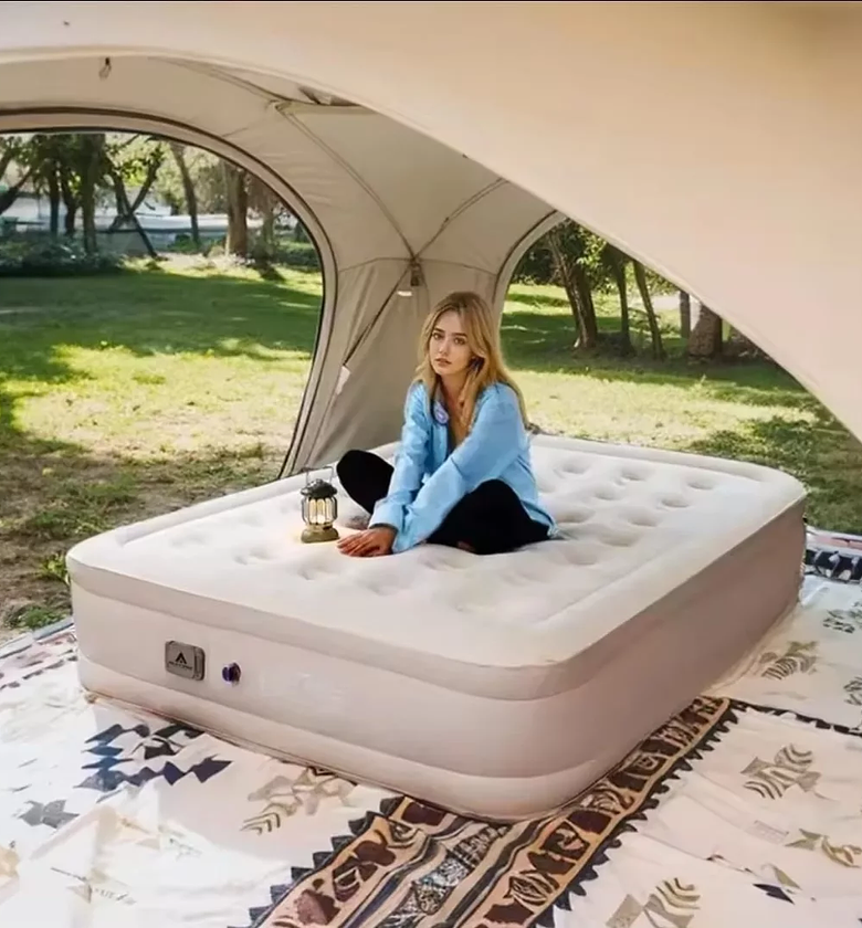 Inflatable Queen Size Airbed Mattress with in built Pump and 2 pillows. image