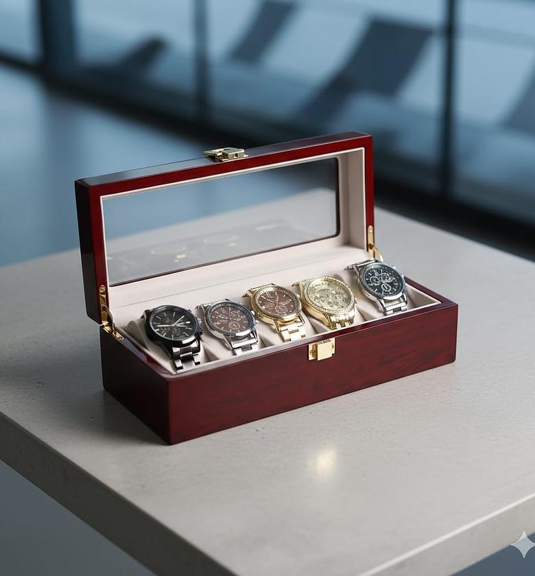 5-Slot Glossy Wooden Watch Holder / Organizer image