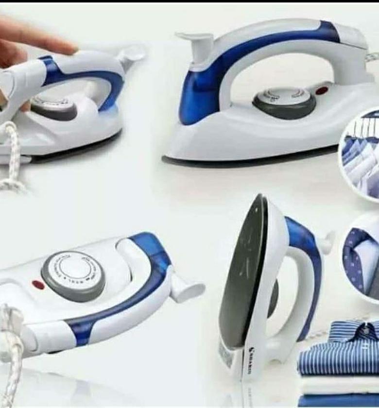 Foldable Electrical Steam Travel Iron Box - White/Blue image