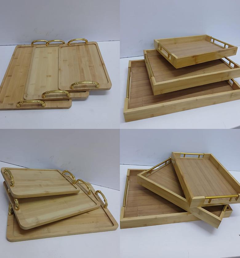 3pcs Multifunctional Bamboo Serving Trays image