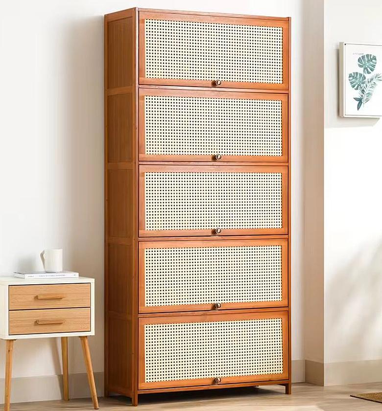 Large Rattan & Wood Shoe Storage Cabinet – 11 Layers image