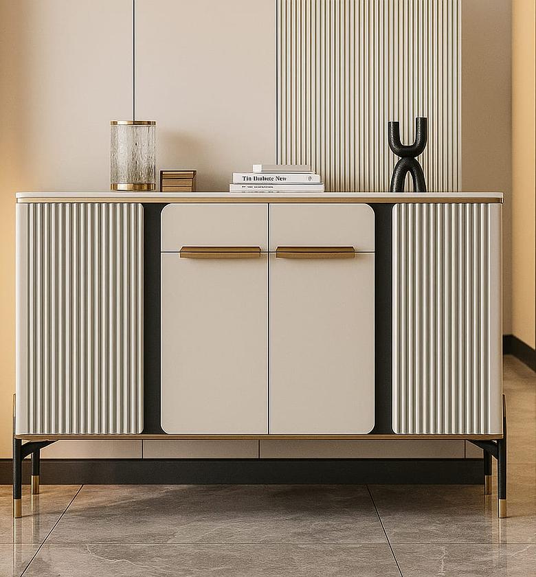 Modern Luxury Sideboard / Buffet Cabinet with Fluted Panels and Gold Accents image