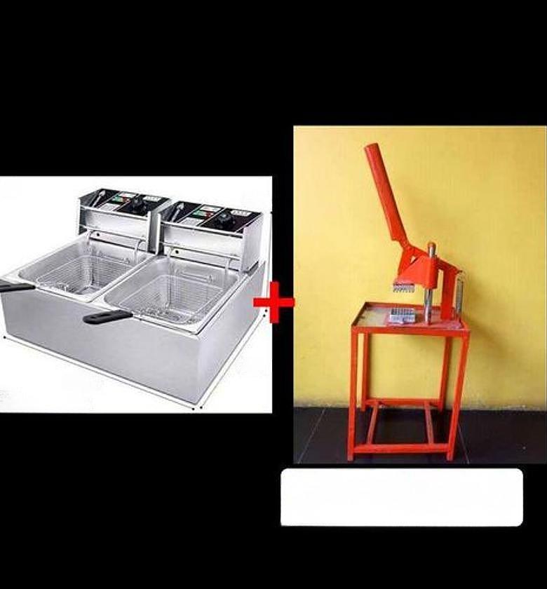  6L+6L Double Electric Chips Deep Fryer Machine+CHIPS CUTTER image