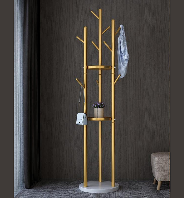 Multifunctional Golden Metal Coat Tree and Storage Stand image