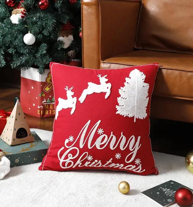 Embroidered Christmas Throw Pillow Covers – 45cm x 45cm image