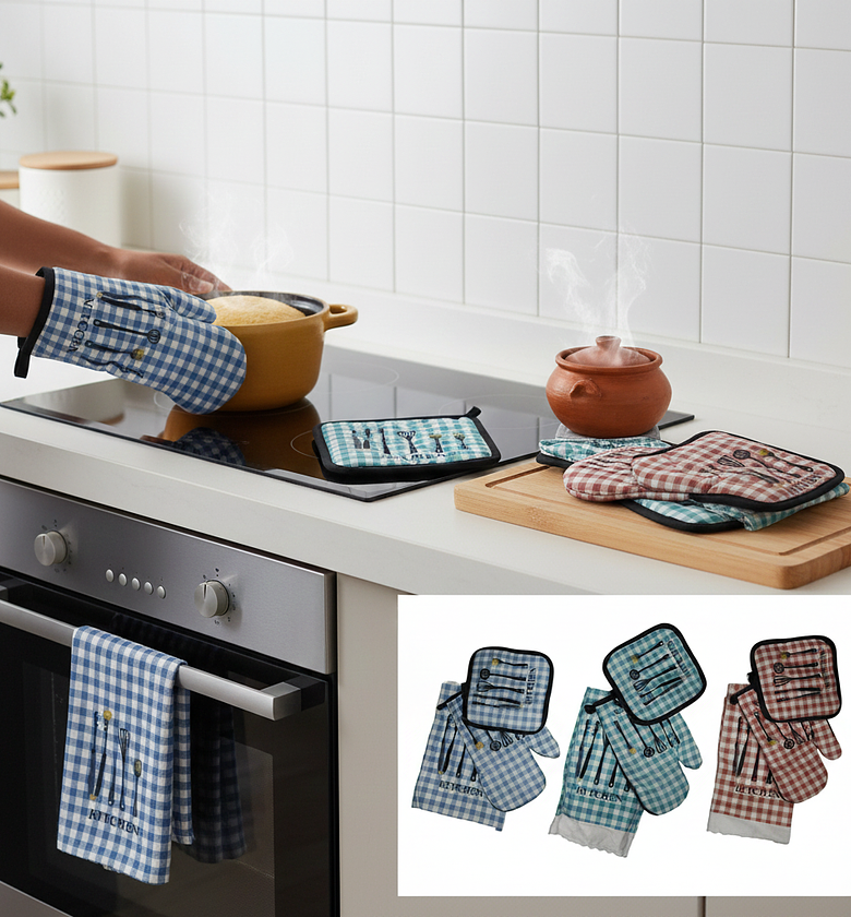 3pcs Oven Gloves Pot Holders Set Kitchen Mitts image