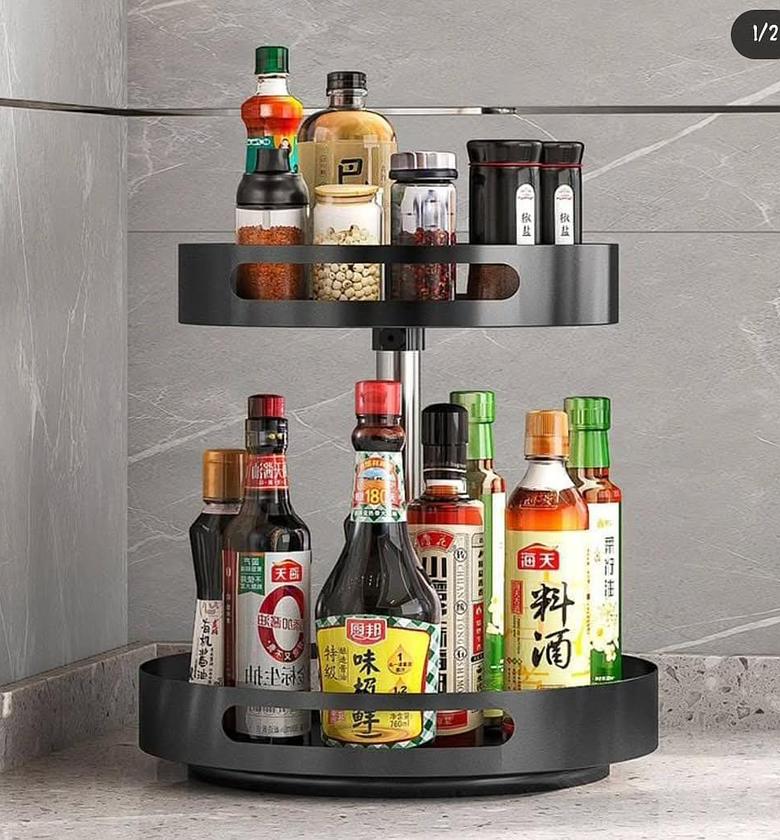 Two layer metallic rotating spice rack. image
