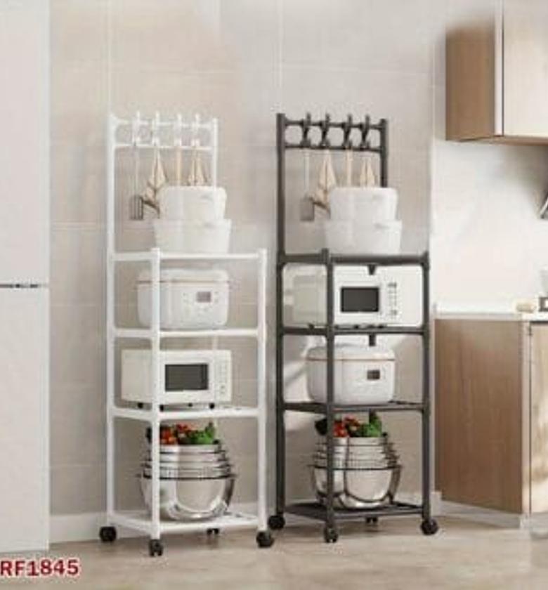 Detachable 4 layer trolley 4 hook storage rack now available in black or white image