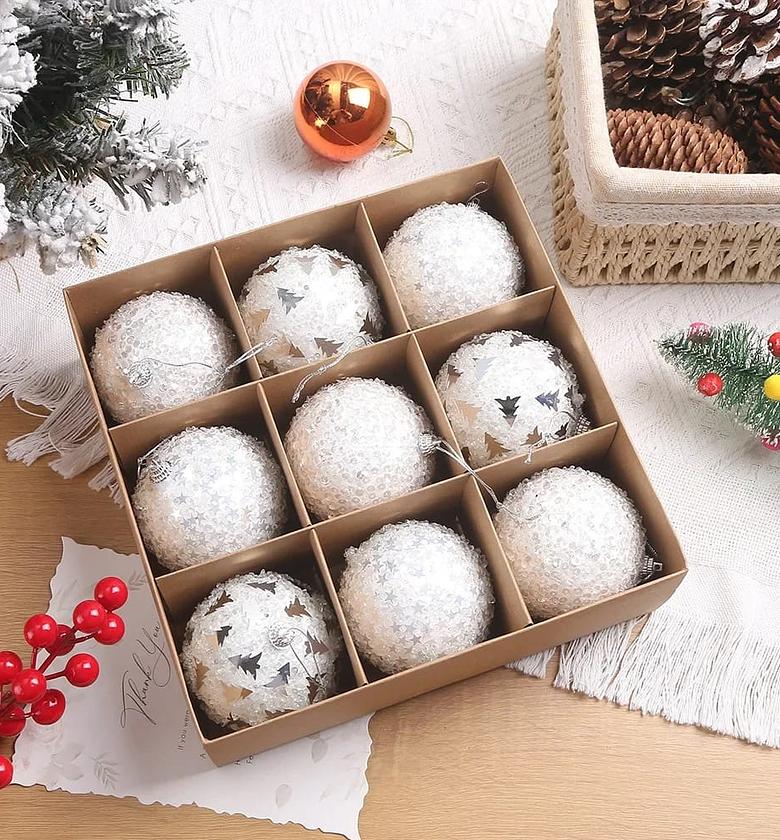 9-Piece Luxury Christmas Tree Baubles with Glitter Finish – 8cm image
