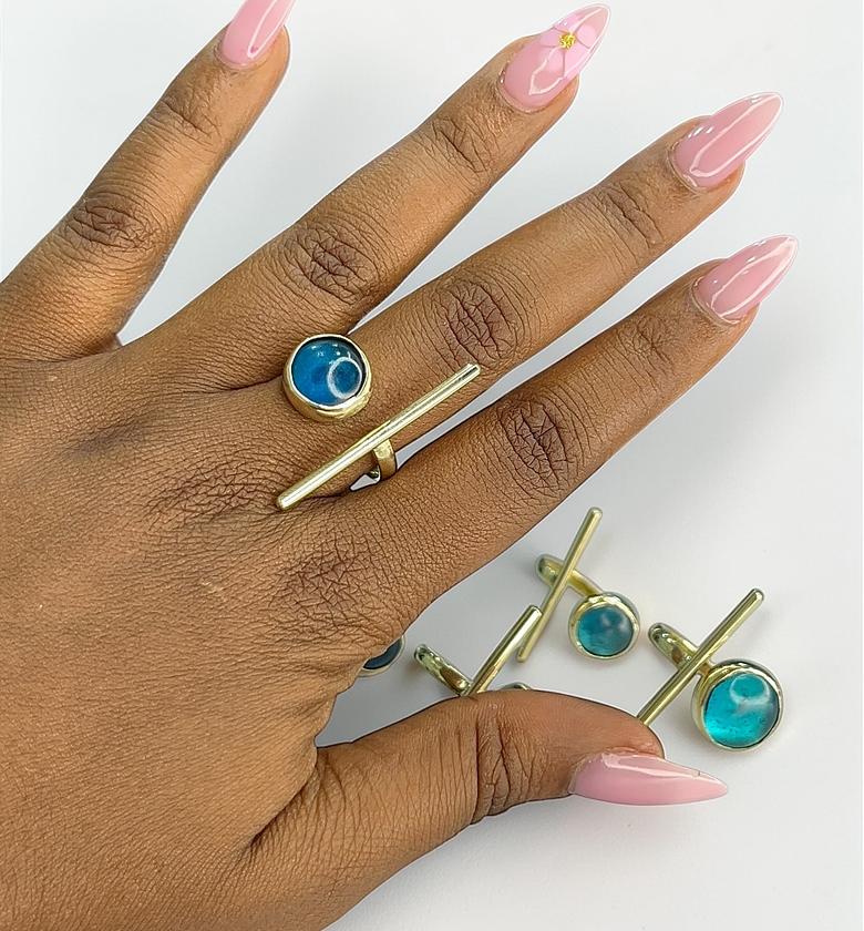  Turquoise brass rings. image