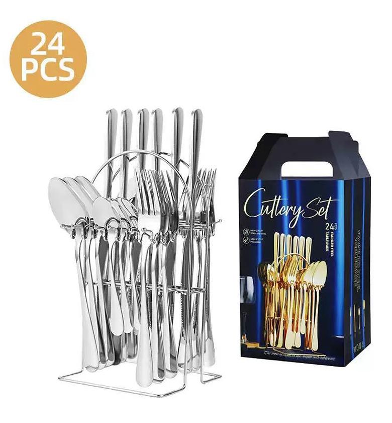24-piece set of stainless steel tableware, household  knives, forks, spoons, gift box set image