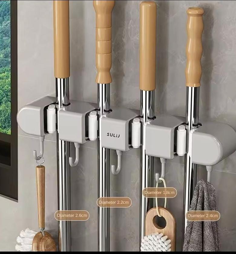4-Holes Multi-Purpose Hooks & Mop Hanger Rack image