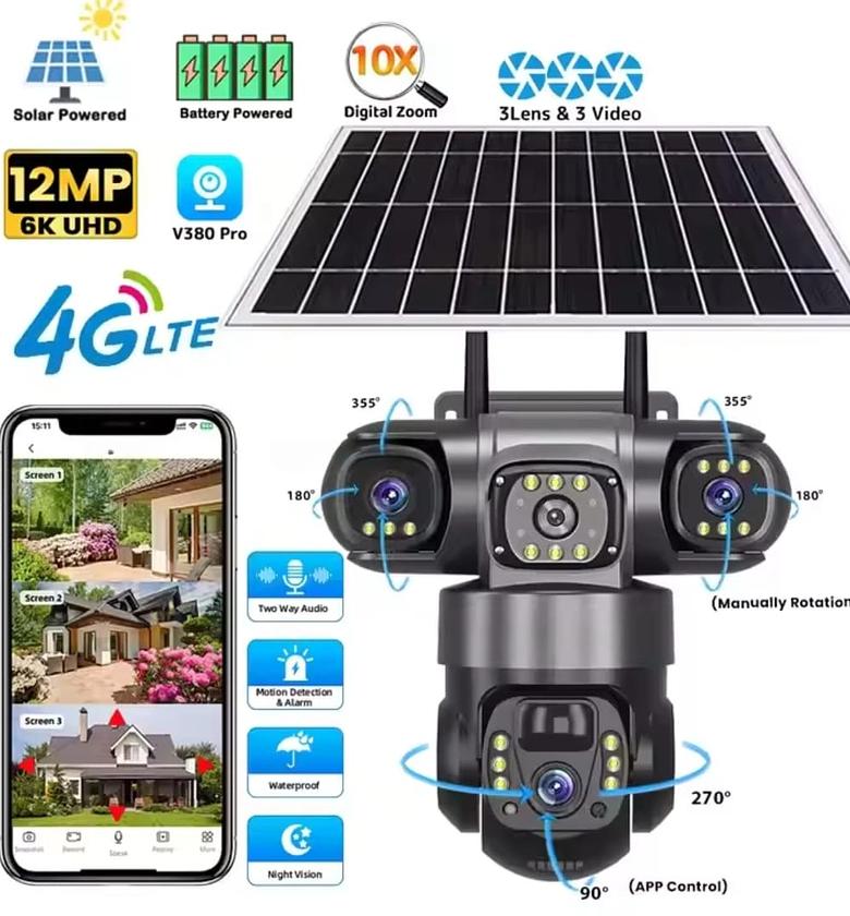3-Lens Solar CCTV Camera image