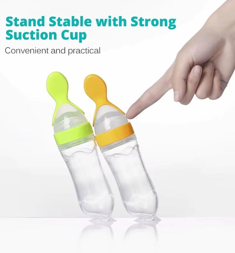 Silicone Squeezy Baby Feeding Spoon Bottle for Weaning & Purees, BPA-Free Soft Silicone Feeder with Suction Base image