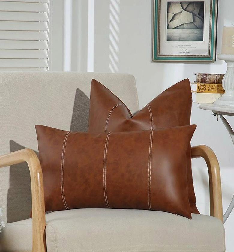 Decorative PU Leather Throw Pillow Covers image