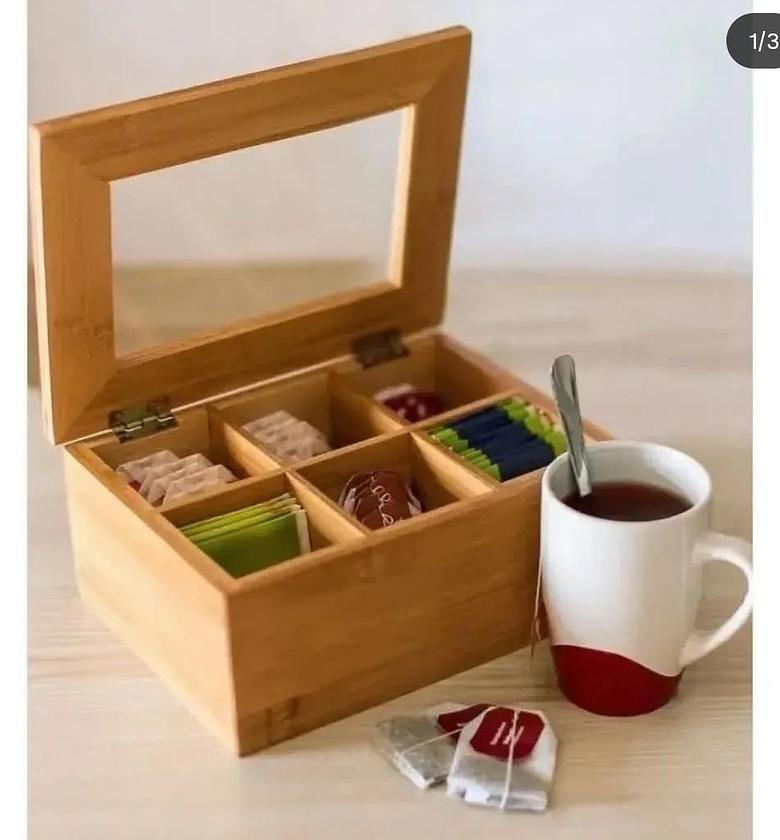 6 slot bamboo teabag organizer image