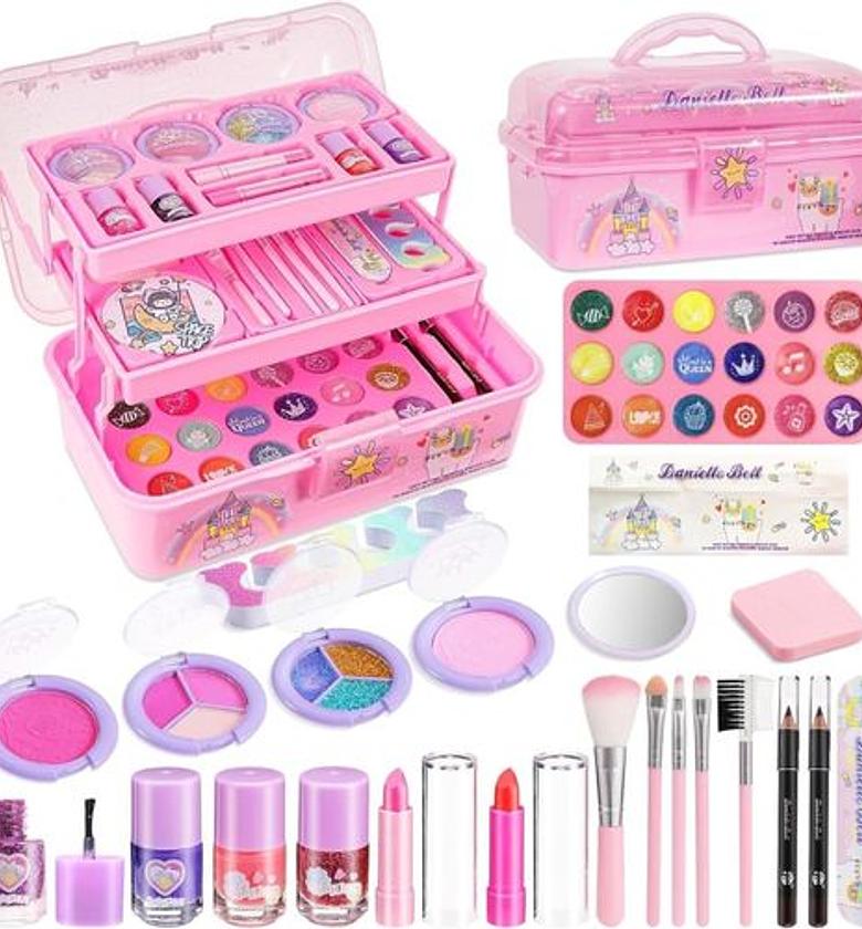 Girls Makeup Kit Kids Make Up Set Real Kids Makeup Kit. Cosmetics Play Set With Travel Cosmetic Case Washable Party Game Make Up Toys Christmas Birthday Gift For Little Girls image