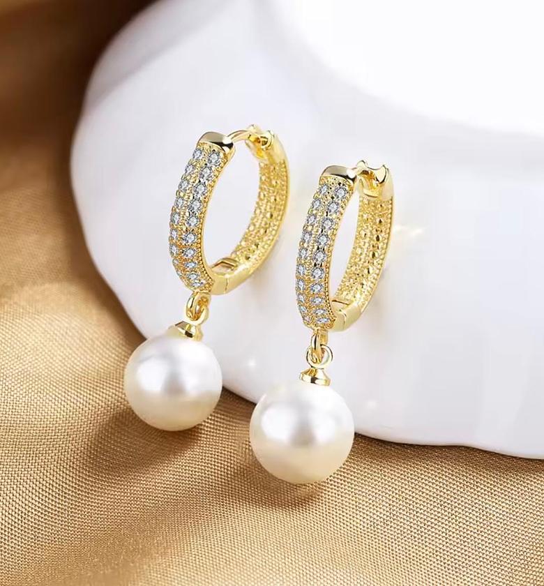 Gilded Pave Pearl Huggie Drops image