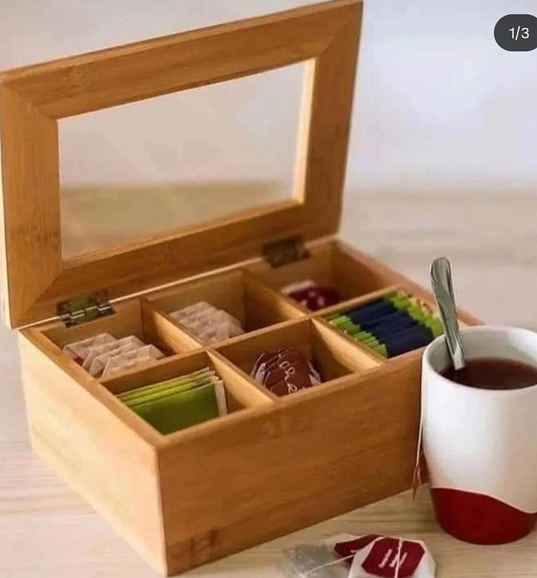 6 slots bamboo tea bags organizer  It has a clear cover top image