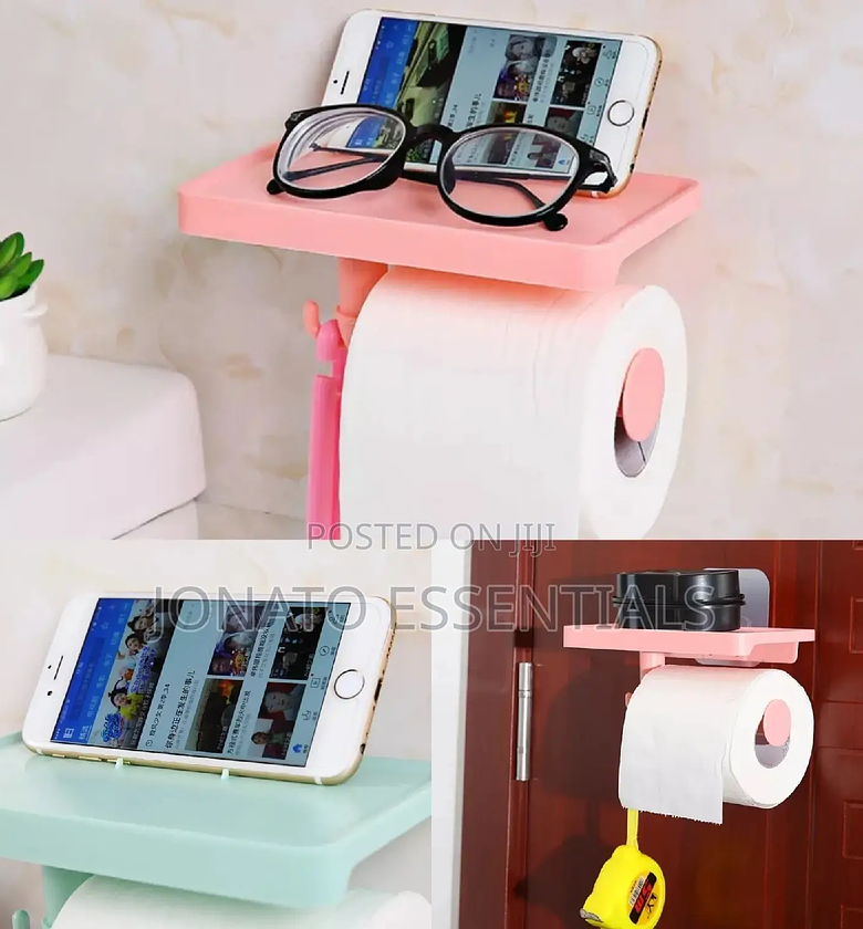 Bathroom Toilet Paper Holder With Phone Shelf Wall Mount image