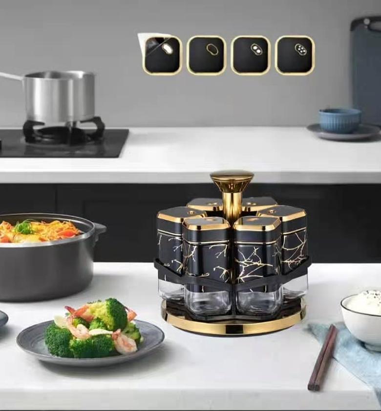 Deluxe Marble Design 360° Rotating Spice Rack Set image